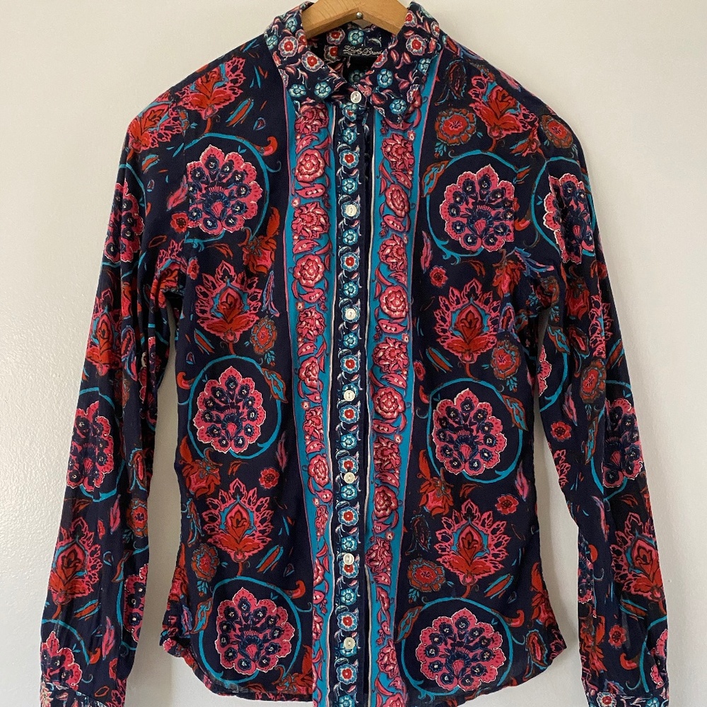 Lucky Brand Button Up with Red Pink & Blue Floral